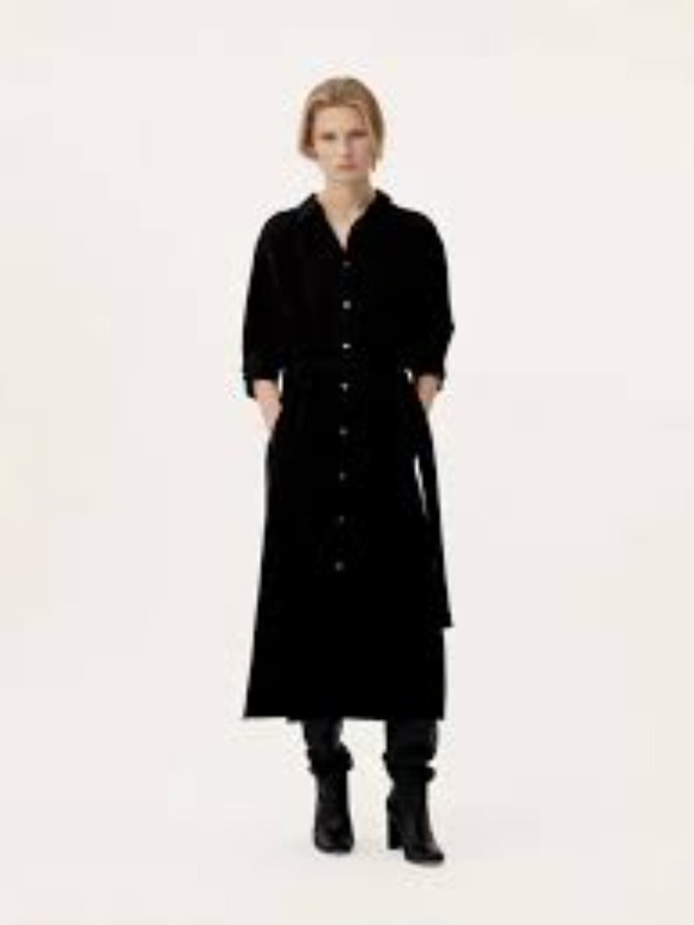 Ninety Percent Black Button-Front Shirt Dress with Tie Waist